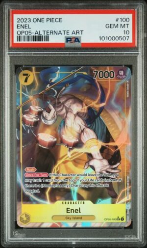 2023 One Piece OP05 Awakening of the New Era 100 Enel Alternate Art PSA 10
